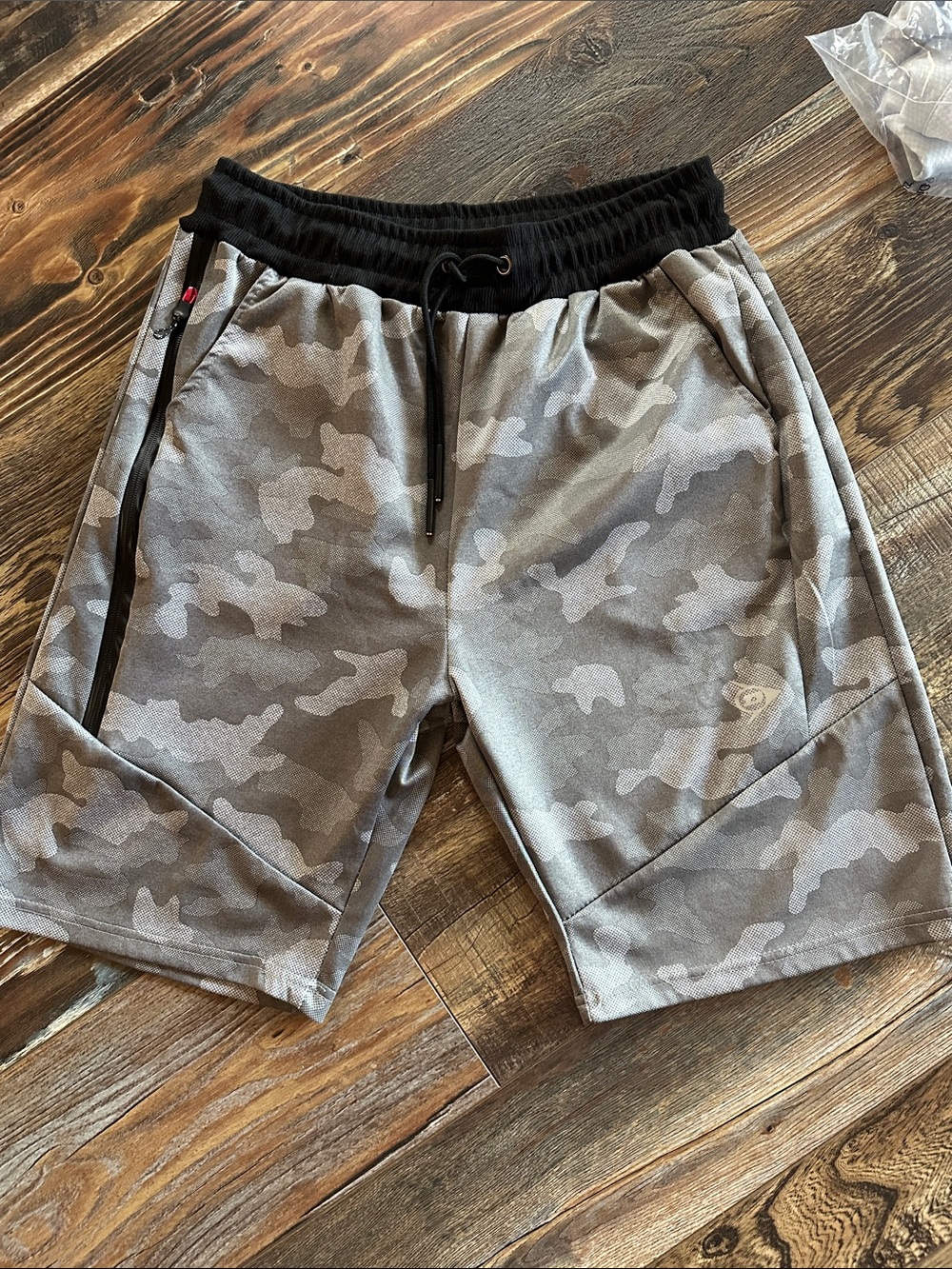 Men's Gray Camo Athletic Shorts with Black Waistband
